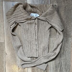 Bershka Women's Beige Ribbed Cardigan